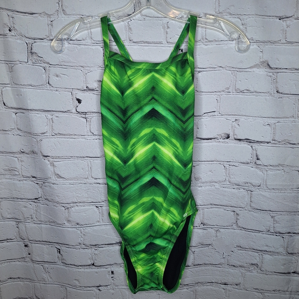 Speedo Green Black Endurance Lite Pulse Flyback One Piece Swimsuit Small